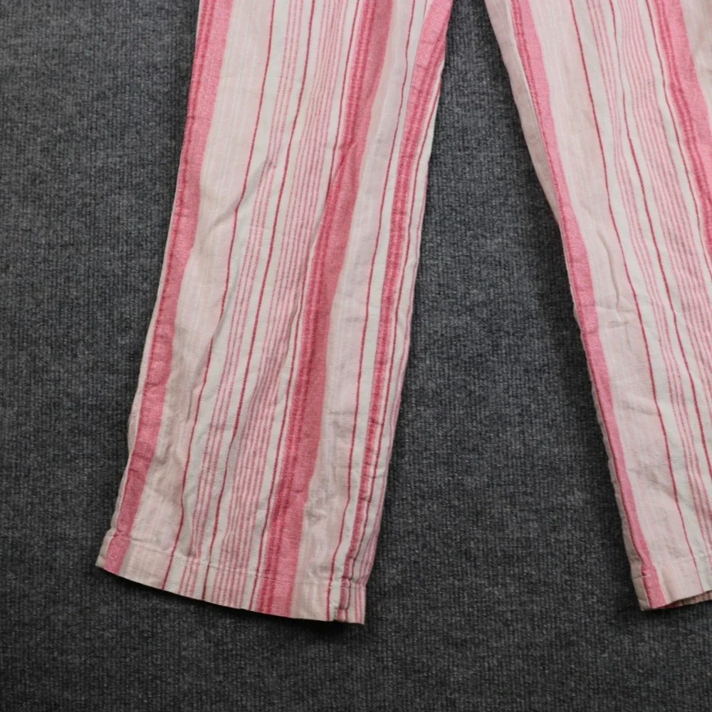 Linen Blend Pants Womens Medium Pink Striped Drawstring Elastic Waist Pockets - Picture 3 of 12